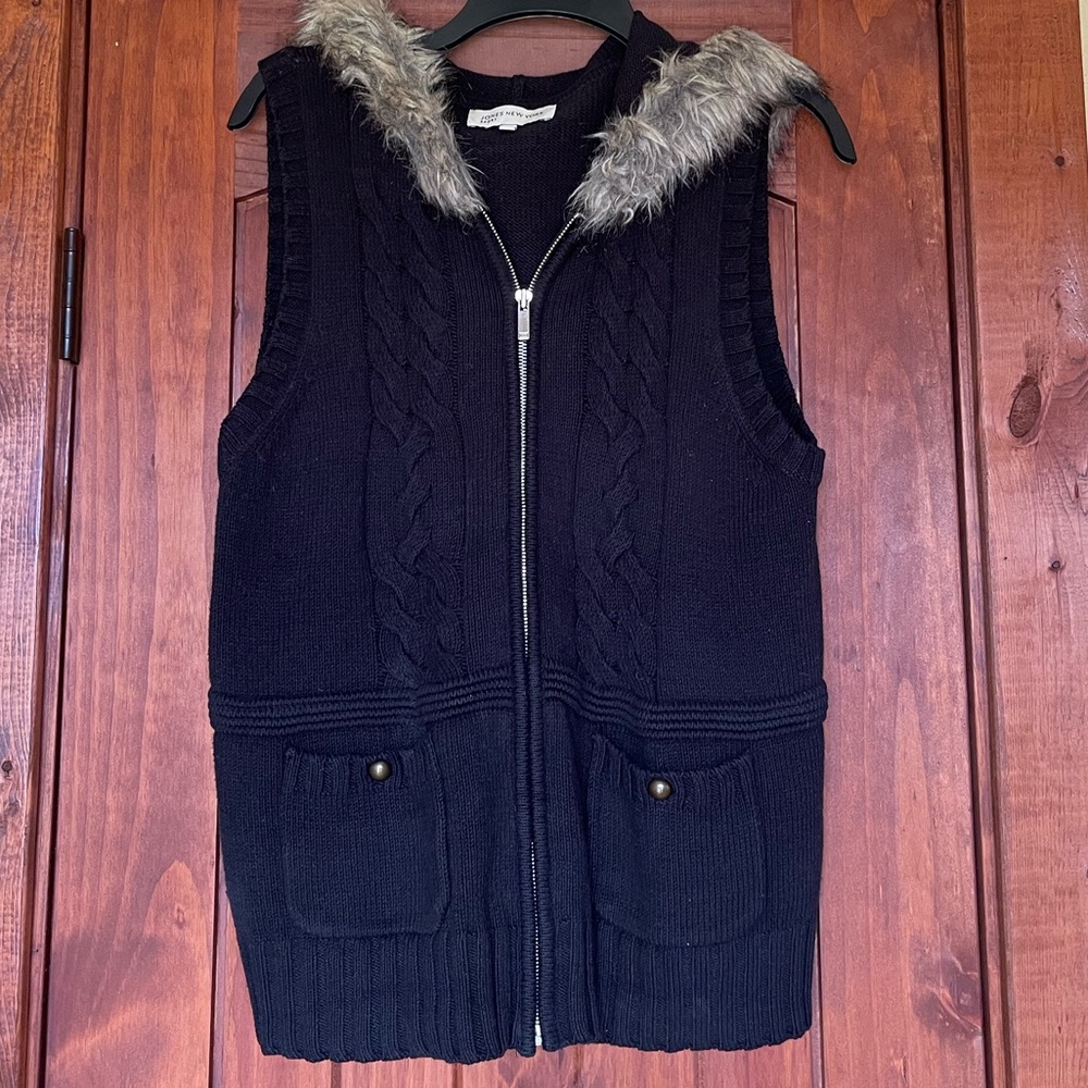 Jones New York Sport Sweater Vest Fur Hoodie